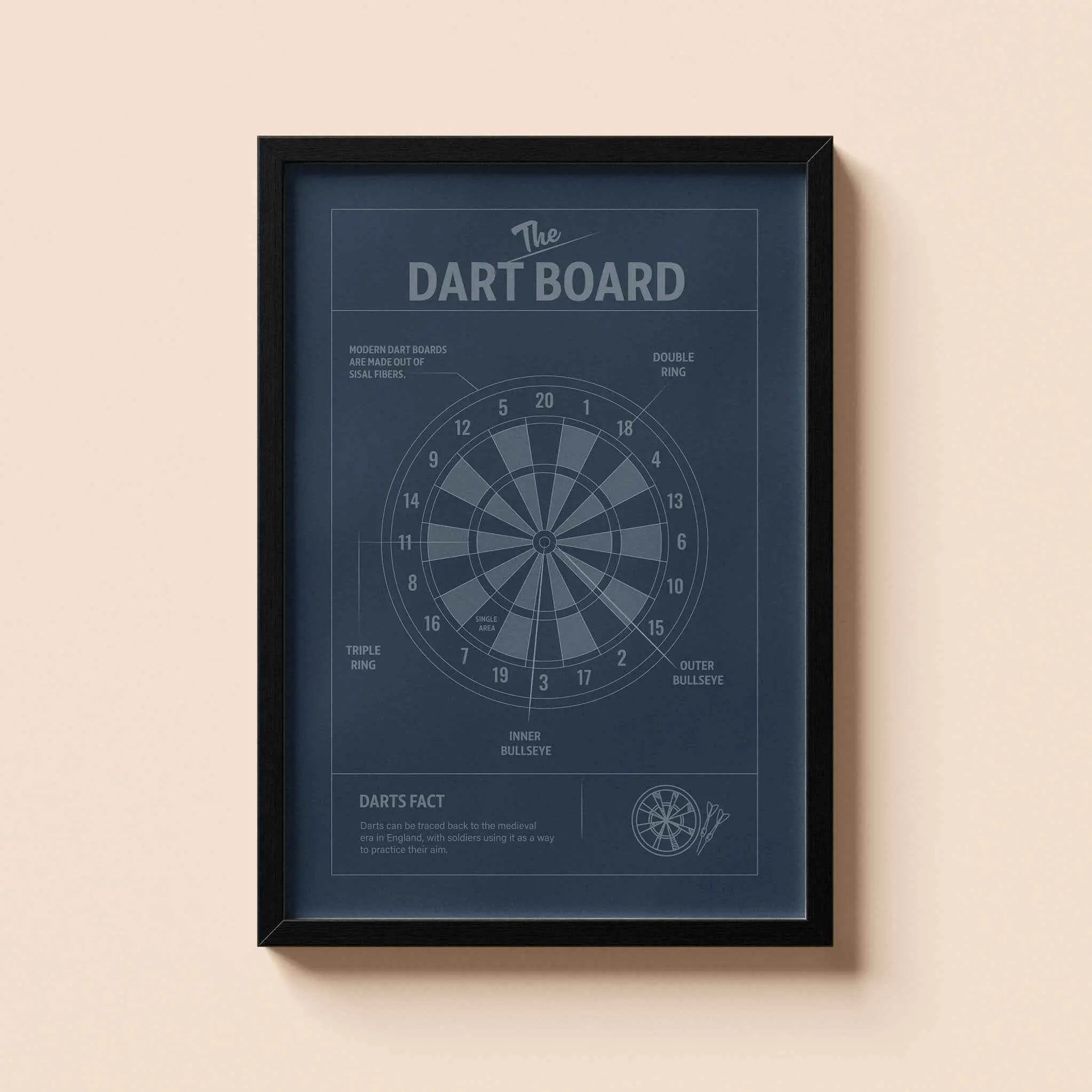 Dart Board Anatomy Wall Art With Frame - Throwline Darts
