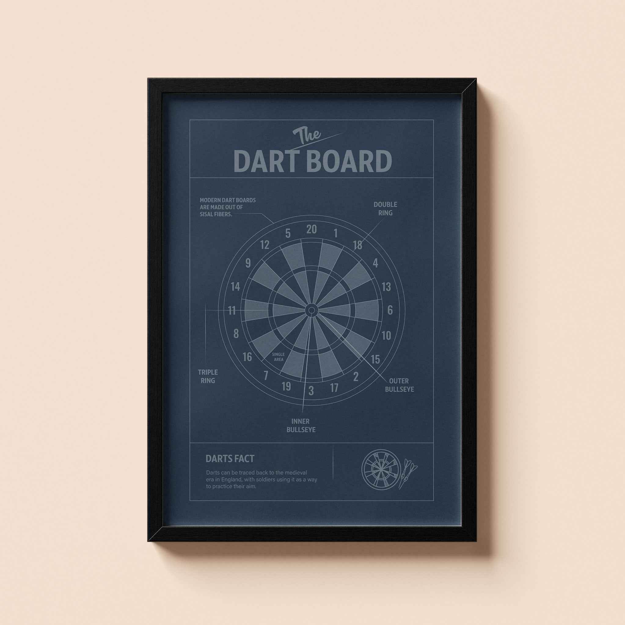 Dart Board Anatomy Wall Art With Frame - Throwline Darts