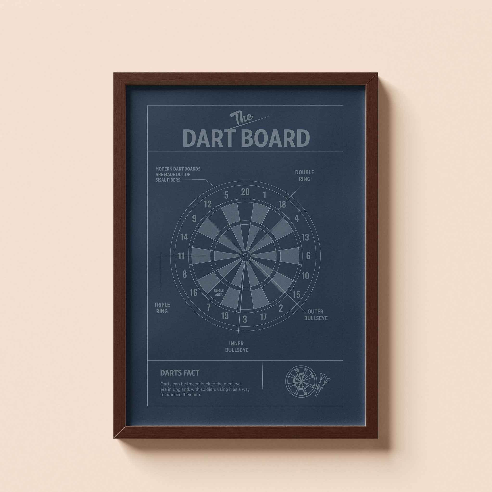 Dart Board Anatomy Wall Art With Frame - Throwline Darts